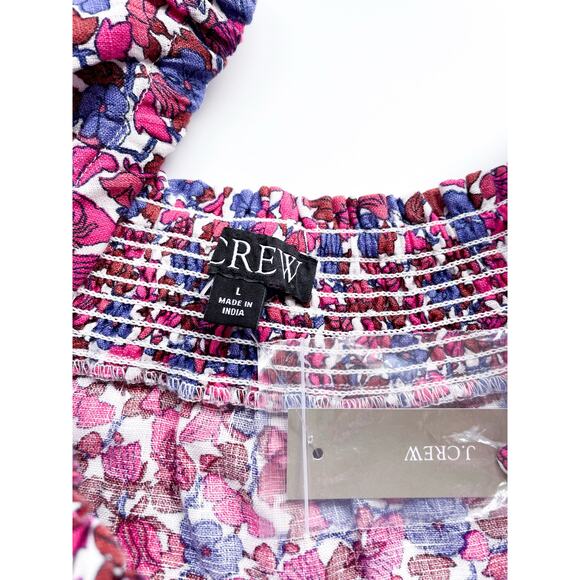 NWT Women's J.Crew Afternoon Linen Dress in Berry Floral Size Large - Picture 2 of 5